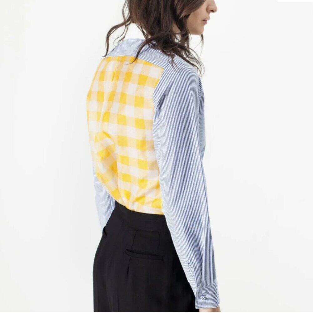 Harvey Faircloth Blue Striped Shirt with Yellow Back Size 4 EUC